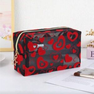 ❤️NEW Heart Mesh Black & Red Cosmetic Bag❤️